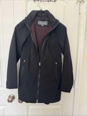Eddie Bauer Black Long Hooded Softshell Jacket